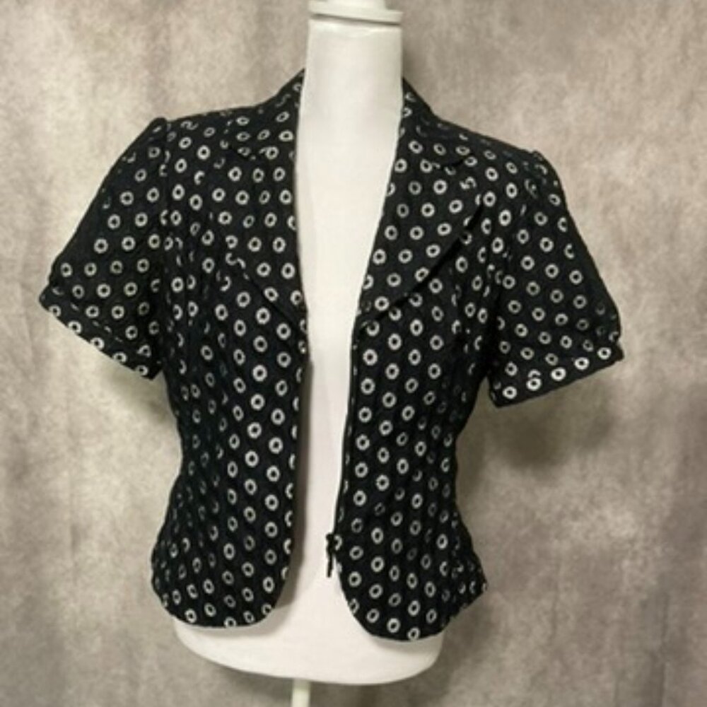 Samuel Dong RETRO Textured Flower Design Short Sleeve Jacket BLAZER Top Medium